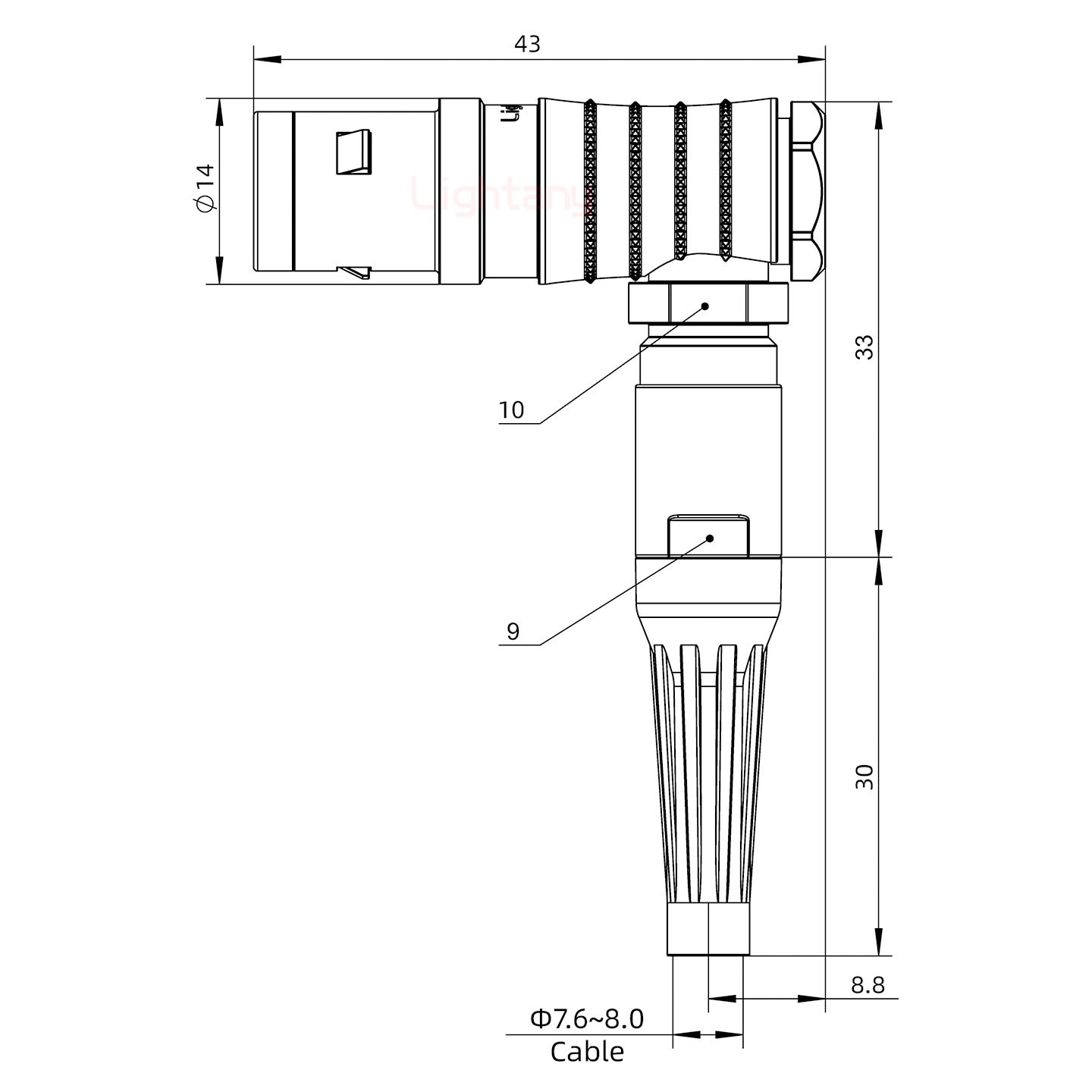 FHG.1K.003.CLAK80Z推拉自鎖帶護(hù)套彎式插頭