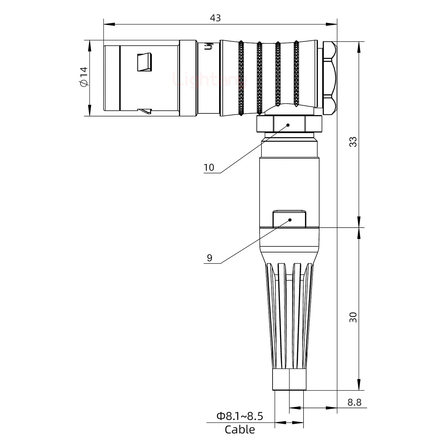 FHG.1K.005.CLAK85Z推拉自鎖帶護(hù)套彎式插頭